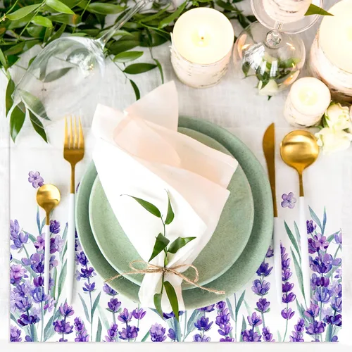 Miniatura 5 de AnyDesign Paquete de 50 manteles individuales desechables de papel lavanda, flores moradas, mariposas, manteles individuales de temporada