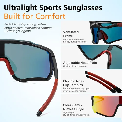 Miniatura 6 de Gafas de Sol Polarizadas para Ciclismo para Hombres y Mujeres con Protección UV con Clip para Miopía para Béisbol, Ciclismo, Carrera, MTB