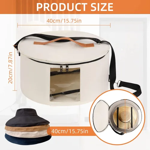 Miniatura 3 de Caja para sombreros, 15.7 x 7.8 x 15.75 pulgadas, caja de almacenamiento plegable con tapas para mujeres y hombres, cajas de viaje para Gris Oscuro