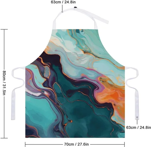 Miniatura 2 de Colourful Marble Cooking Aprons Unisex Kitchen Apron Adjustable Bib Apron with Pockets Waterdrop Resistant Chef Aprons for BBQ Drawing Grilling