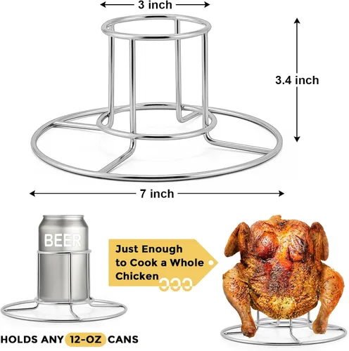 Miniatura 2 de E-far Soporte para lata de cerveza para parrilla, ahumador u horno, soporte vertical de acero inoxidable para pollo entero, estante para pollo