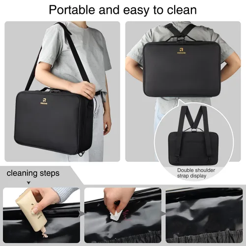 Miniatura 9 de MONSTINA Estuche de maquillaje grande, bolsa de maquillaje de 3 capas, organizador de cosméticos, bolsa de tren de peluquería, caja de artista