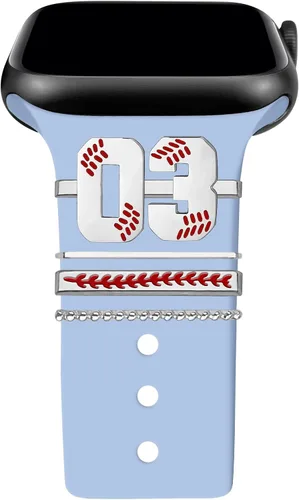 Miniatura 8 de Dijes de reloj de béisbol con números para niños de 00 a 30 atletas de números decorativos compatibles con accesorios de Apple Watch de 1.772 in