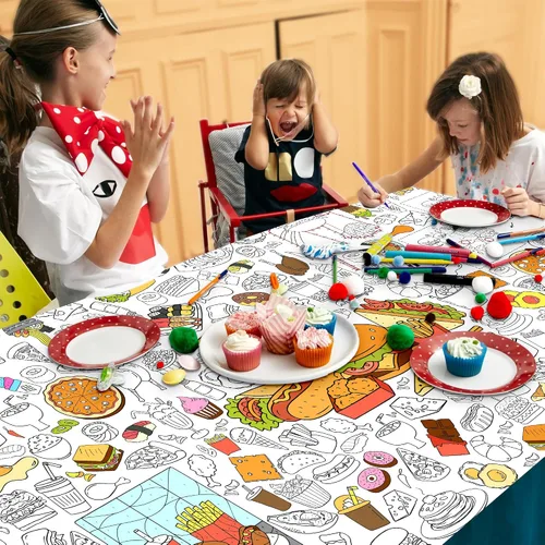 Miniatura 6 de Groovy - Mantel para colorear para niños, póster colorido de 30 x 72 pulgadas con letreros de paz, margarita, diseños retro, perfecto