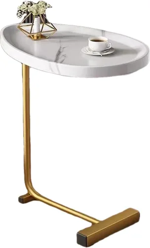 Miniatura 7 de Mesa auxiliar pequeña en forma de C de 2 piezas con marco de metal, mesa de sofá, bandeja de TV, mesita de noche, soporte portátil para laptop, mesa