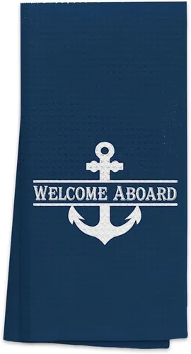 Miniatura 8 de OHSUL Toallas de playa altamente absorbentes con ancla de barco, toallas de cocina, toallas de baño, toallas de mano de anclaje azul marino