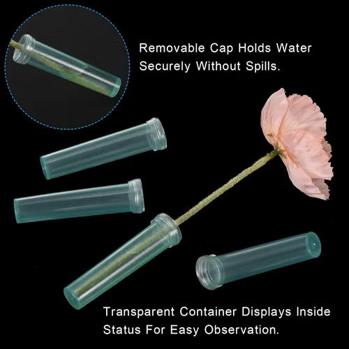 Miniatura 6 de PATIKIL Tubos de agua florales con tapa, 20 unidades de 0.6 pulgadas de diámetro interior x 2.8 pulgadas, botellas de plástico para plantas y Verde
