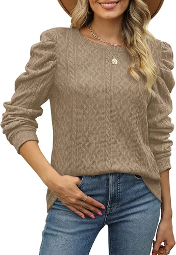 Miniatura 2 de XIEERDUO Sudaderas para mujer, cuello redondo, manga abombada, suéteres sueltos, ropa moderna y fluida