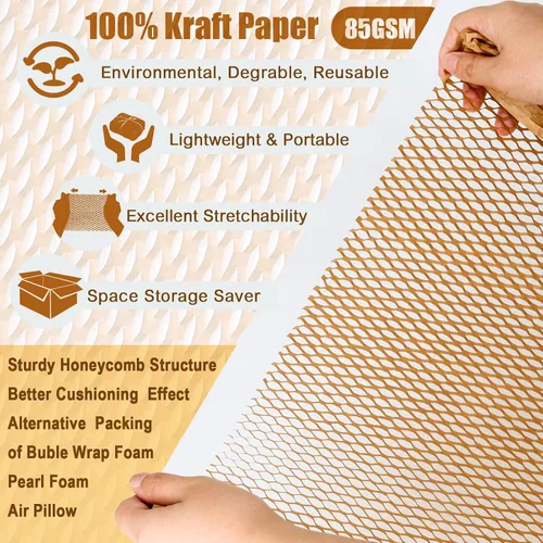 Miniatura 2 de Papel de embalaje de nido de abeja, papel de embalaje de cojín reciclable de 15 pulgadas x 300 pies para envíos en movimiento, rompibles, papel