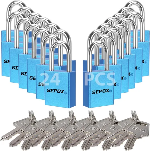 Miniatura 14 de SEPOX Candados ultra resistentes a la intemperie resistentes al óxido, juego de 12 candados de aluminio azul con 18 llaves iguales, alta seguridad