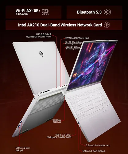 Miniatura 9 de Computadora Portátil para Juegos【300Hz/5060/i7/1TB/Dual RAM】 2560x1600 16:10 WQXGA GPU RTX 5060 CPU Intel Core i7-13700HX RGB Retroiluminado