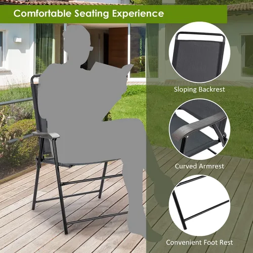 Miniatura 8 de S AFSTAR Juego de 4 sillas de patio plegables para exteriores, con reposabrazos curvados y respaldo alto, ideal para jardín, campamento, patio