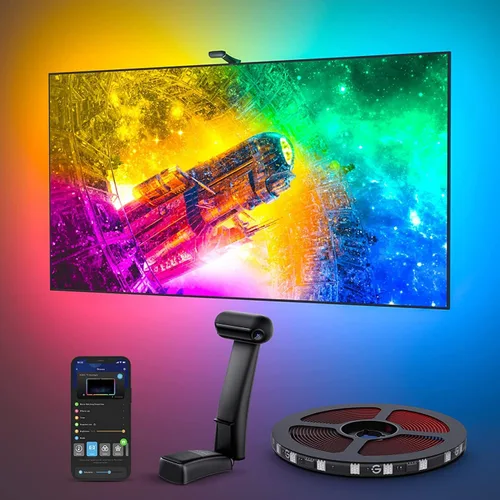 Govee Envisual - Retroiluminación LED T2 para TV con cámaras duales, tira de luces LED RGBIC Wi-Fi de 11.8 pies para televisores de 55 a 65