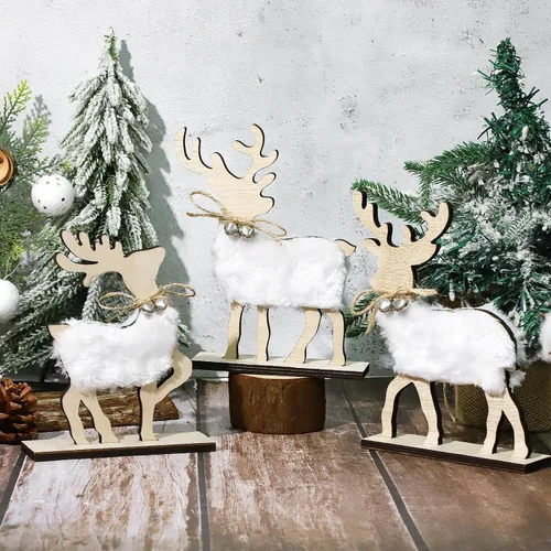 Miniatura 8 de COCHIE Decoración Bonita de Bandeja Escalonada Navideña para Interiores, Decoraciones de Mesa Navideñas de Reno de Madera y Centro de Mesa de Árbol
