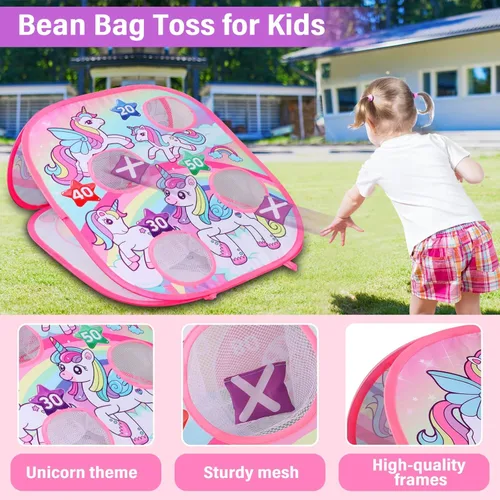 Miniatura 2 de YOTOY Juego de lanzamiento de bolsas de frijoles para niños, juguetes al aire libre de 3 a 8 años: juegos de fiesta de unicornio, actividades