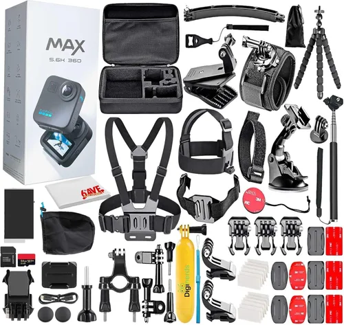 GoPro MAX 360 (2025) Cámara de Vídeo HD Impermeable para Acción - con Kit de Accesorios de 50 Piezas | Vídeo Esférico Dual-Lente 5.6K, Sistema de
