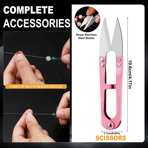 Miniatura 4 de Bupete 6 rollos de cuerda de 0.039 in para hacer pulseras, cuerda elástica para pulseras, cuerda elástica de cuentas con tijeras, agujas de cuentas