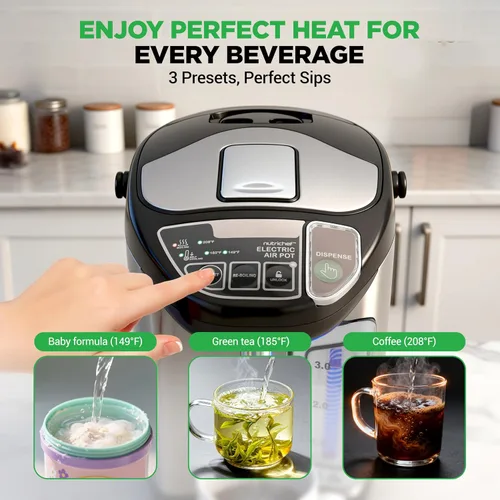 Miniatura 5 de NutriChef Hervidor Eléctrico de Agua y Calentador - Dispensador Eléctrico de Agua Caliente de Acero Inoxidable de 3L/3.17 Qt con Base Giratoria