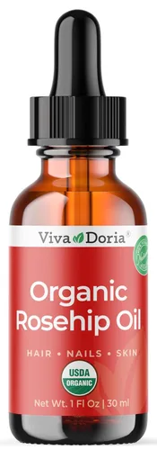 Viva Doria Aceite de rosa mosqueta orgánico, sin refinar, prensado en frío, 1.0 fl oz (1 fl oz) para cabello, uñas y piel