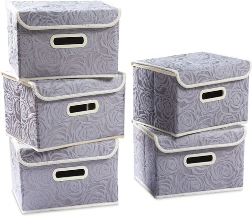 Miniatura 22 de PRANDOM Caja de almacenamiento plegable más grande con tapa [1 unidad] Contenedor Cesta Organizadora Cubo de Almacenamiento Decorativo de Tela