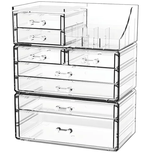 Miniatura 10 de Organizadores de maquillaje acrílicos transparentes y almacenamiento para tocador, organizador de cuidado de la piel para baño con 5 cajones