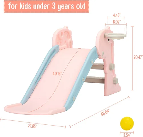 Miniatura 4 de Nyeekoy 3 en 1 Tobogán para niños pequeños, juego de escalada y deslizamiento con aro de baloncesto, patio de juegos para interiores y exteriores