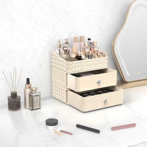 Miniatura 6 de Organizador de Maquillaje para Tocador, Organizador de Cosméticos Apilable y Almacenamiento, Estuches de Exhibición de Cosméticos con 1 Cajón y 1