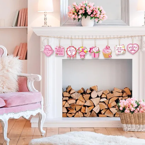 Miniatura 5 de FairySandy 36 piezas de adornos para el día de la madre para árbol de madera, rosa, mamá, mujeres, decoración de árbol, flores rústicas, magdalenas