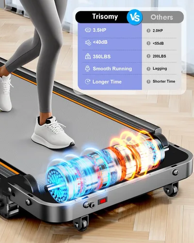 Miniatura 3 de Trisomy - Caminadora plegable con 10% de inclinación, 3.5 HP de bajo ruido con barra de asa, cinta de correr portátil 4 en 1 para debajo del Plateado
