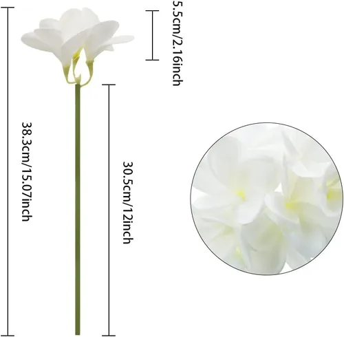 Miniatura 2 de Winterworm 3 piezas de flores artificiales de plumeria frangipani, 9 ramos de flores artificiales con tallos para el hogar, oficina, boda, Blanco