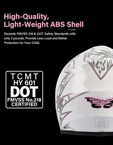 Miniatura 4 de TCT-MOTORPARTS DOT Cascos de Cara Completa para Jóvenes y Niños de Dirt Bike, Motocross ATV Todoterreno, Casco de Cuatro Ruedas, Mariposa Rosa
