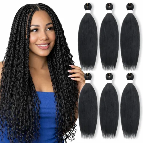 Miniatura 40 de Cabello trenzado preestirado, cabello trenzado degradado de 24 pulgadas, 6 paquetes de ajuste de agua caliente, cabello sintético Yaki profesional