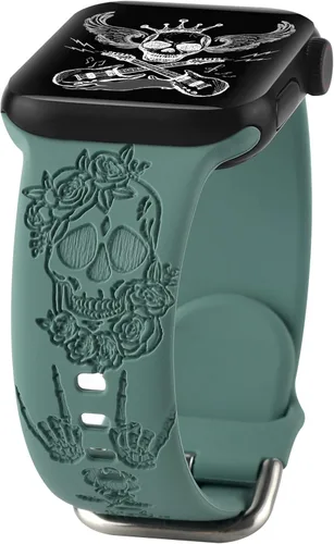 Miniatura 9 de Correa de silicona con grabado floral de Halloween, compatible con Apple Watch 38 40 1.614 in 42 44 46 1.929 in, para mujeres y hombres, correa
