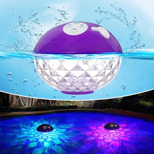 Altavoces Flotantes de Piscina con Luces Coloridas, Altavoz Inalámbrico Bluetooth para Piscina Flotante IP68 Impermeable, Micrófono Integrado y