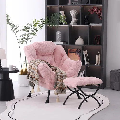 Miniatura 2 de MBOOYOME - Silla perezosa con otomano plegable, sillón de acento moderno de ocio con reposabrazos y bolsillo lateral y reposapiés plegable, silla