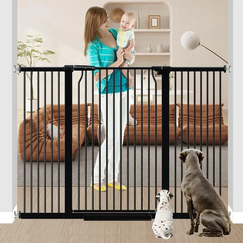 Miniatura 10 de Puerta de bebé extra alta de 40.55" para escaleras - 40.6"-54.7" de ancho 1.37" de espaciado ultra estrecho Puerta extra ancha para gatos y perros