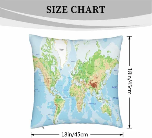 Miniatura 4 de Juego de 2 fundas de almohada decorativas con diseño de mapa del mundo, geografía terrestre y marítima con etiquetado, para el hogar, sofá, silla