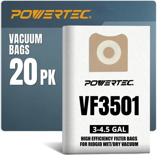 Miniatura 11 de POWERTEC VF3501 23738 - Bolsas de vacío tamaño C, 5 unidades, bolsas de filtro de 3-4.5 galones/bolsas de repuesto para aspiradora Ridgid 4000RV