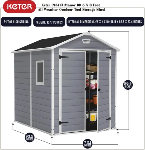 Miniatura 3 de Cobertizo de almacenamiento Keter Manor al aire libre, Gris/Blanco