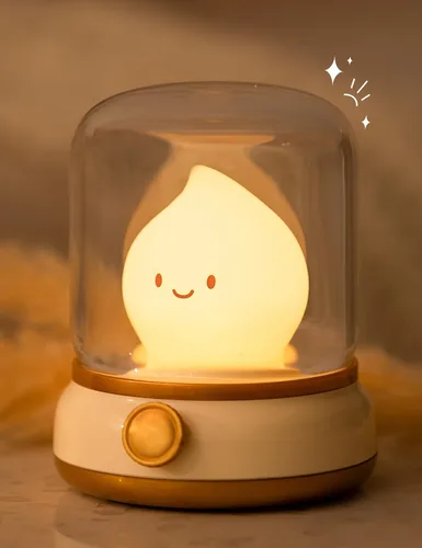 Miniatura 12 de Luz nocturna sonriente, lámpara de noche recargable con temporizador y llama de vela regulable, luz LED portátil para guardería, dormitorio