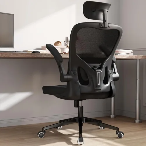 Miniatura 10 de Monhey Silla de oficina ergonómica con soporte lumbar, reposacabezas y brazos abatibles, altura ajustable, mecedora, giratoria, multiángulo de 90° a