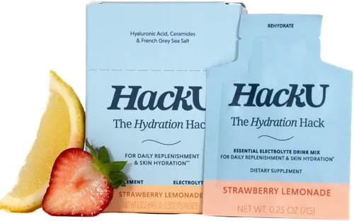 Miniatura 9 de HackU Hydration Hack - Paquetes de hidratación de electrolitos y piel – Mezcla de bebida sin azúcar, sin hinchazón con magnesio, ácido hialurónico