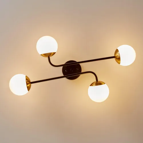 Miniatura 5 de Aiwen Lámpara de techo redonda semiempotrada moderna de 4 luces, acabado negro y dorado con cristal de globo, iluminación de techo de granja