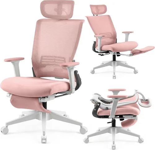 Silla de oficina plegable con reposapiés, silla de oficina ergonómica con soporte lumbar ajustable, reposacabezas, reposabrazos, silla de escritorio