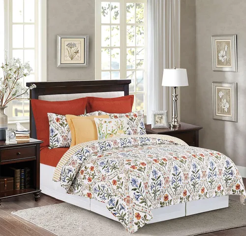 C&F Home Victoria's Garden - Juego de edredón reversible de acuarela floral para todas las estaciones, juego de 2 piezas, multicolor