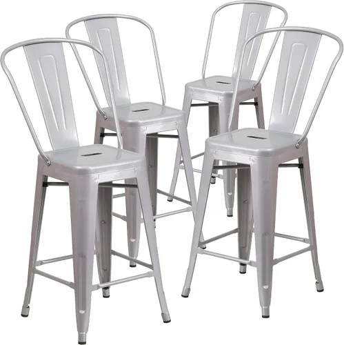 Taburete de metal de interior y exterior de Flash Furniture, Metal, Plateado
