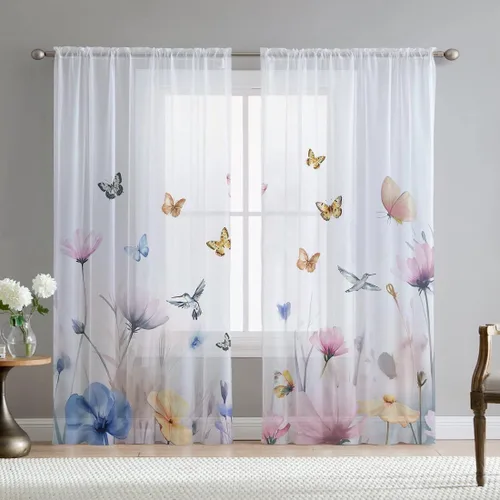 Miniatura 17 de Cortinas de hojas de eucalipto verdes para sala de estar de 63 pulgadas de largo, juego de 2 paneles elegantes de flores silvestres con estampado