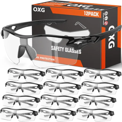 Miniatura 10 de OXG Paquete de 12 lentes de seguridad para hombres y mujeres, ANSI Z87.1, resistentes a los impactos, gafas protectoras para el trabajo, al aire