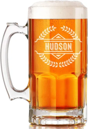 Miniatura 6 de Taza de cerveza de vidrio con monograma grabado personalizado, 34 onzas, Día del Padre, monograma, nombre personalizado, regalos de cerveza Claro