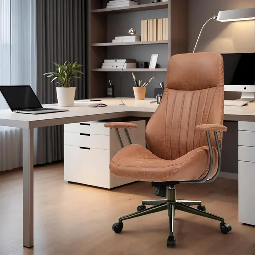 Miniatura 14 de Silla de oficina en casa, silla ergonómica para computadora con soporte lumbar, altura ajustable, silla de oficina moderna de mediados de siglo
